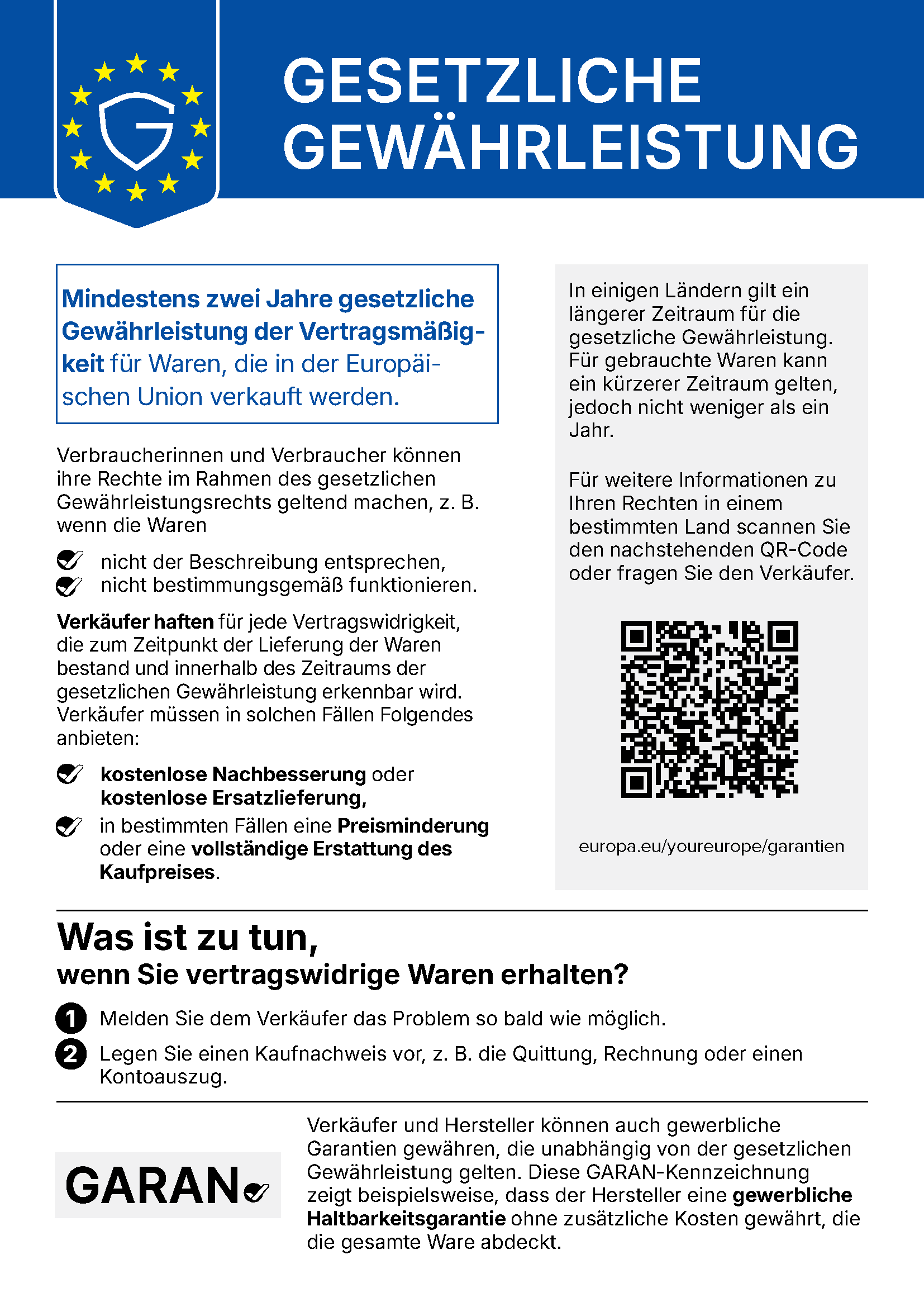 Amtliche EU-Mitteilung zur gesetzlichen Gewährleistung