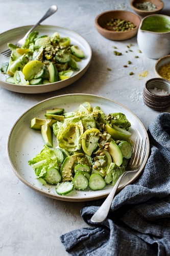 Fitness-Rezept Gemischter grüner Salat mit Kräuter-Cashew-Dressing ...