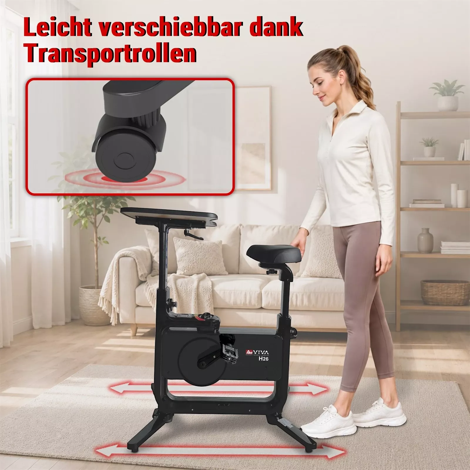 Leicht verschiebbar dank Transportrollen