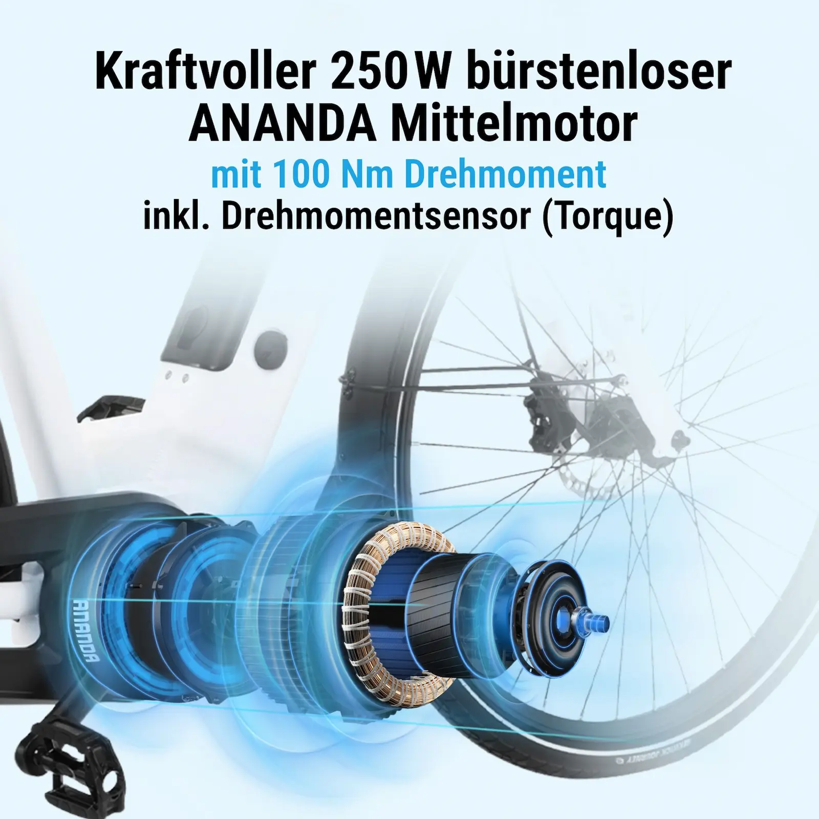 Kraftvoller 250 W Ananda Mittelmotor mit 100 Nm