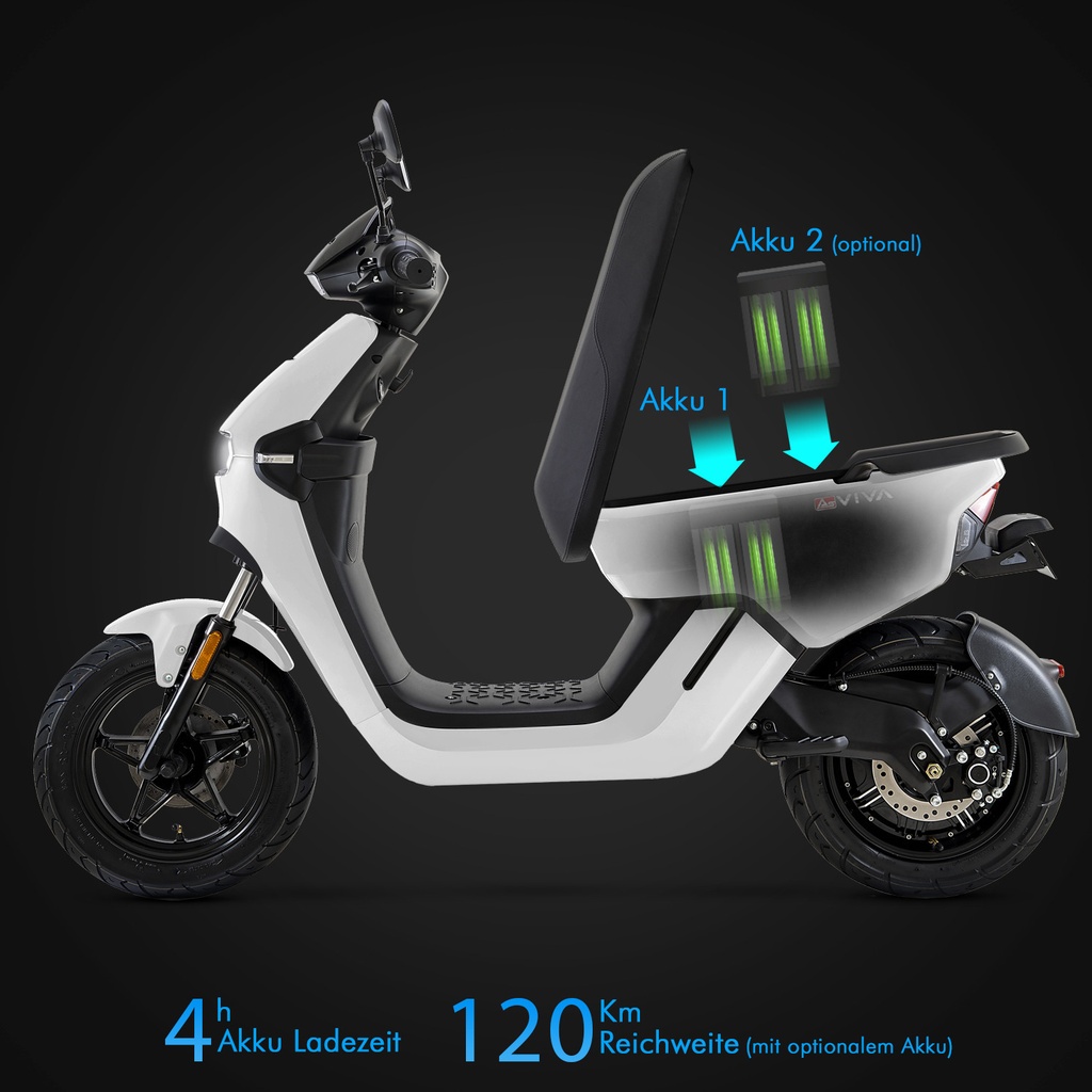 60 V Lithium-Ionen-Akku &ndash; 60 km, mit zweitem Akku bis 120 km