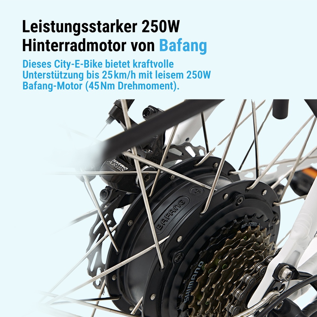 City E-Bike B15 – 28 Zoll – Grau/Weiß – Bafang Motor Schwarz