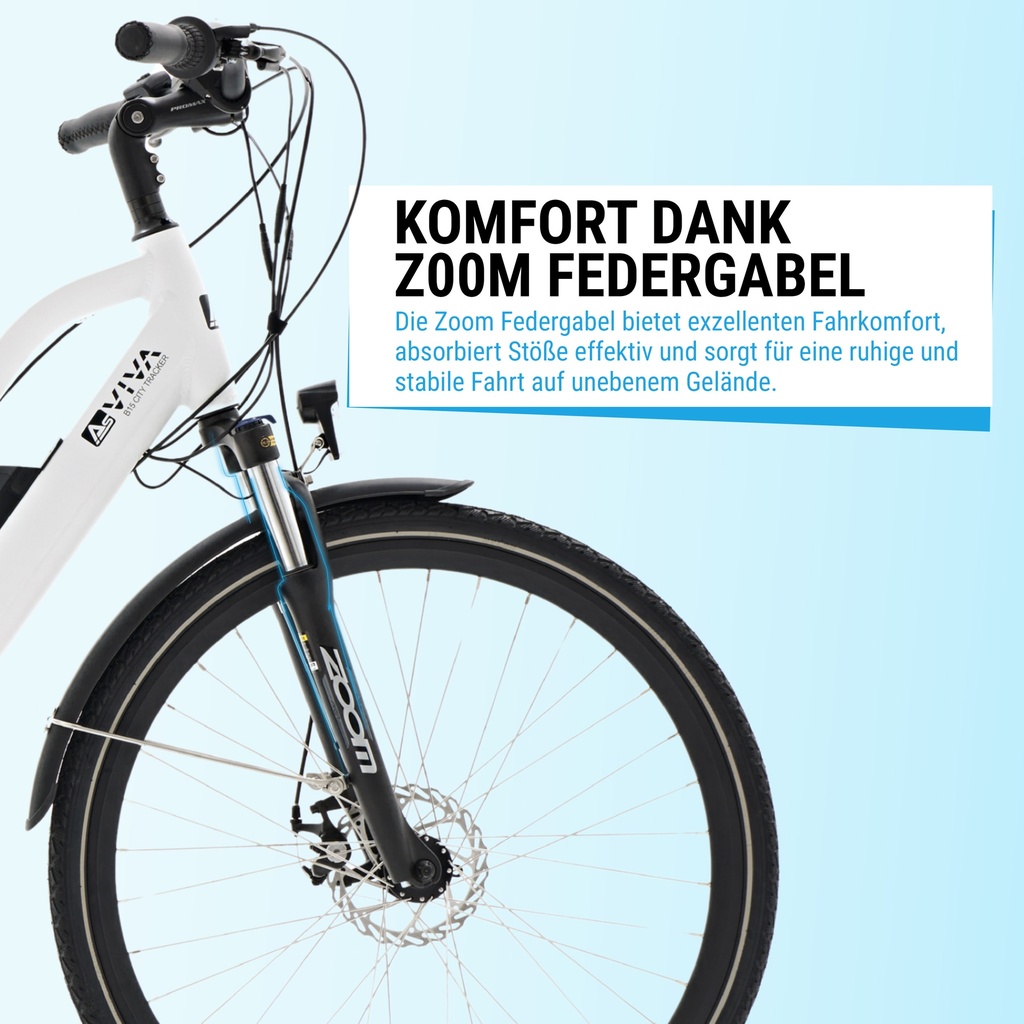 City E-Bike B15 – 28 Zoll – Grau/Weiß – Zoom Federgabel Schwarz
