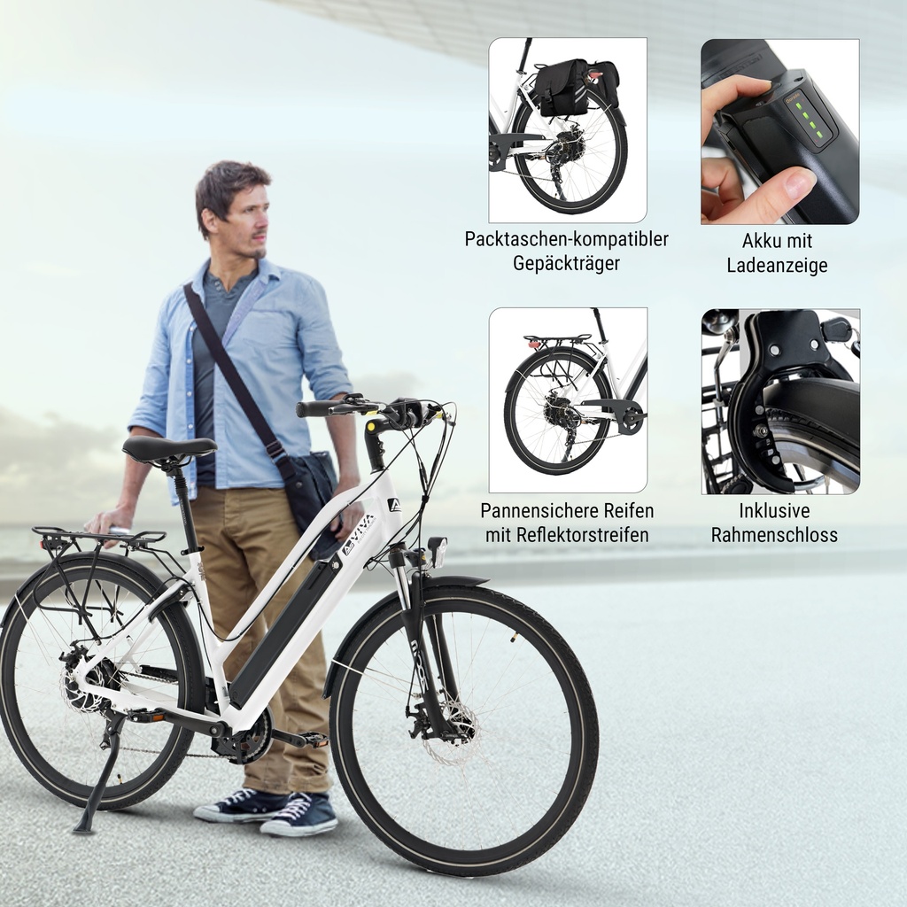 City E-Bike B15 – 28 Zoll – Grau/Weiß – Citybike 36v Trekkingrad