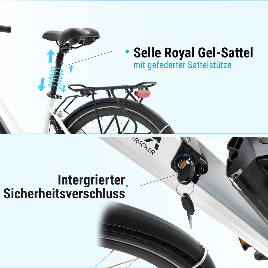 City E-Bike B15 – 28 Zoll – Grau/Weiß – Citybike 36v Trekkingrad
