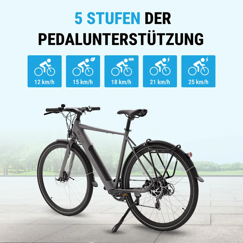 AsVIVA E-Bike BC1B – 28" Urban Citybike – Unterstützungsstufen