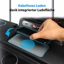Kabellose Qi-Ladefläche am AsVIVA Laufband Smart Run T16 zum Aufladen des Smartphones