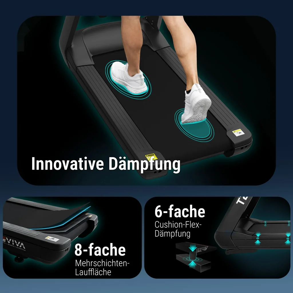 Detailansicht des 23,5 Zoll Touchscreens am AsVIVA Laufband T22 Studio Pro mit Trainingsmenü