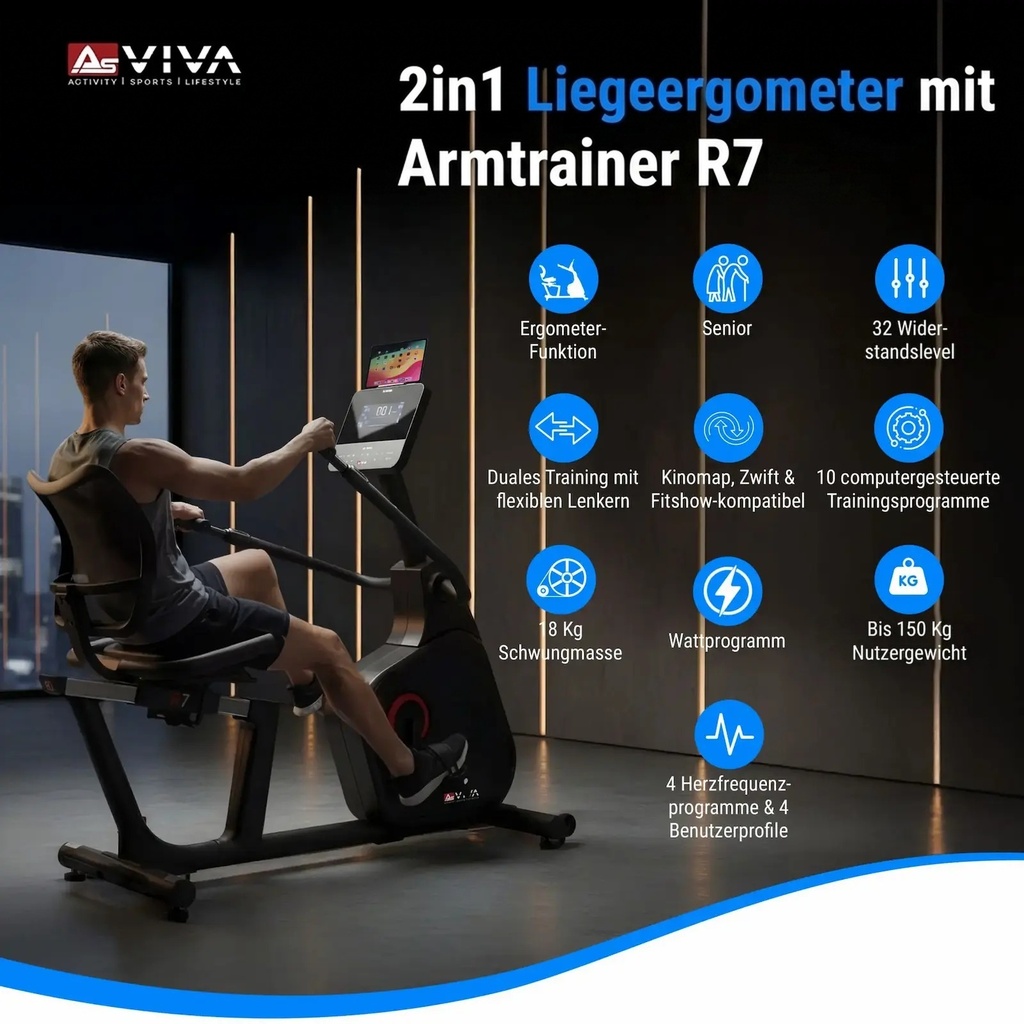 AsVIVA 2in1 Liegeergometer mit Armtrainer R7