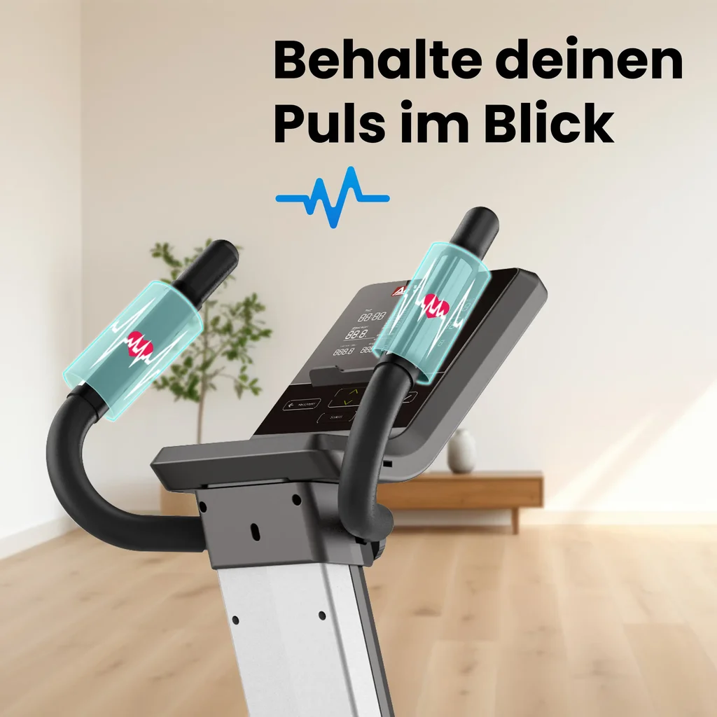 Handpulssensoren am Lenker des AsVIVA Ergometers H25 Studio Pro zur Messung der Herzfrequenz