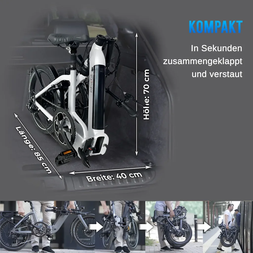 AsVIVA E-Bike Klapprad Stadtfalter B13 – kompakte Bauweise