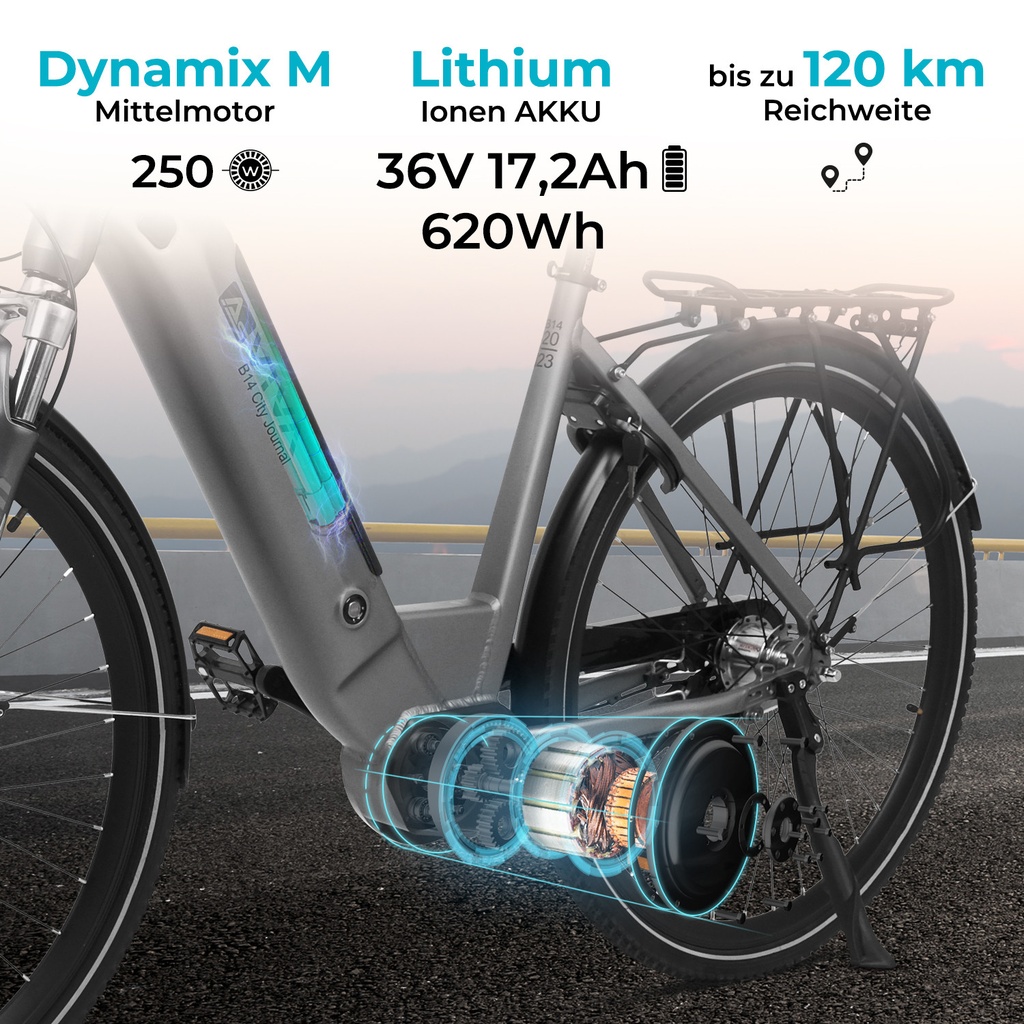 AsVIVA City E-Bike Stadtfalter B14 – Grau/Weiß – Motor