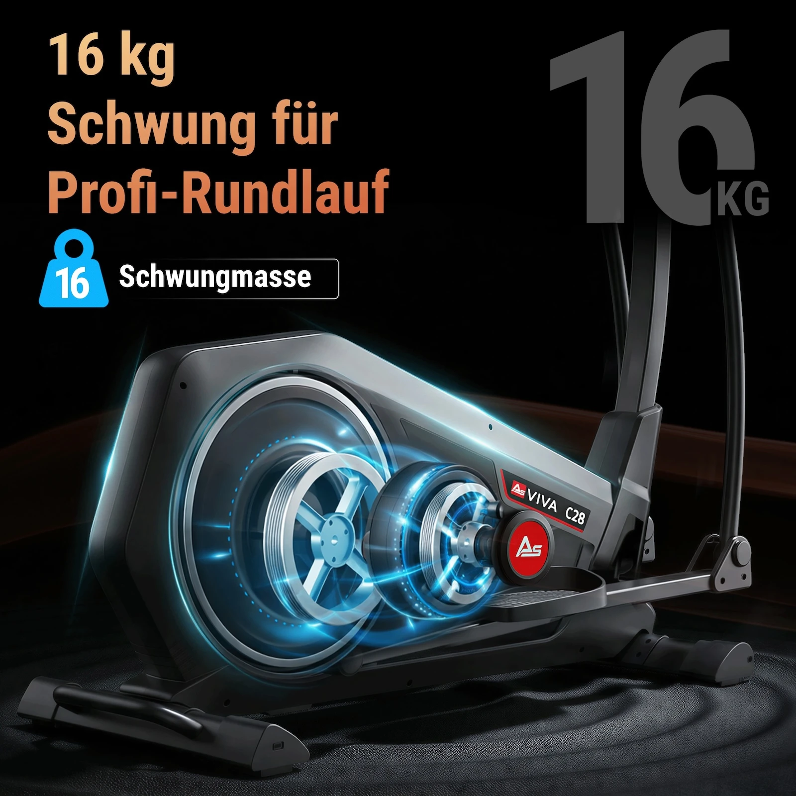 16 kg Schwungmasse für gleichmäßigen Rundlauf
