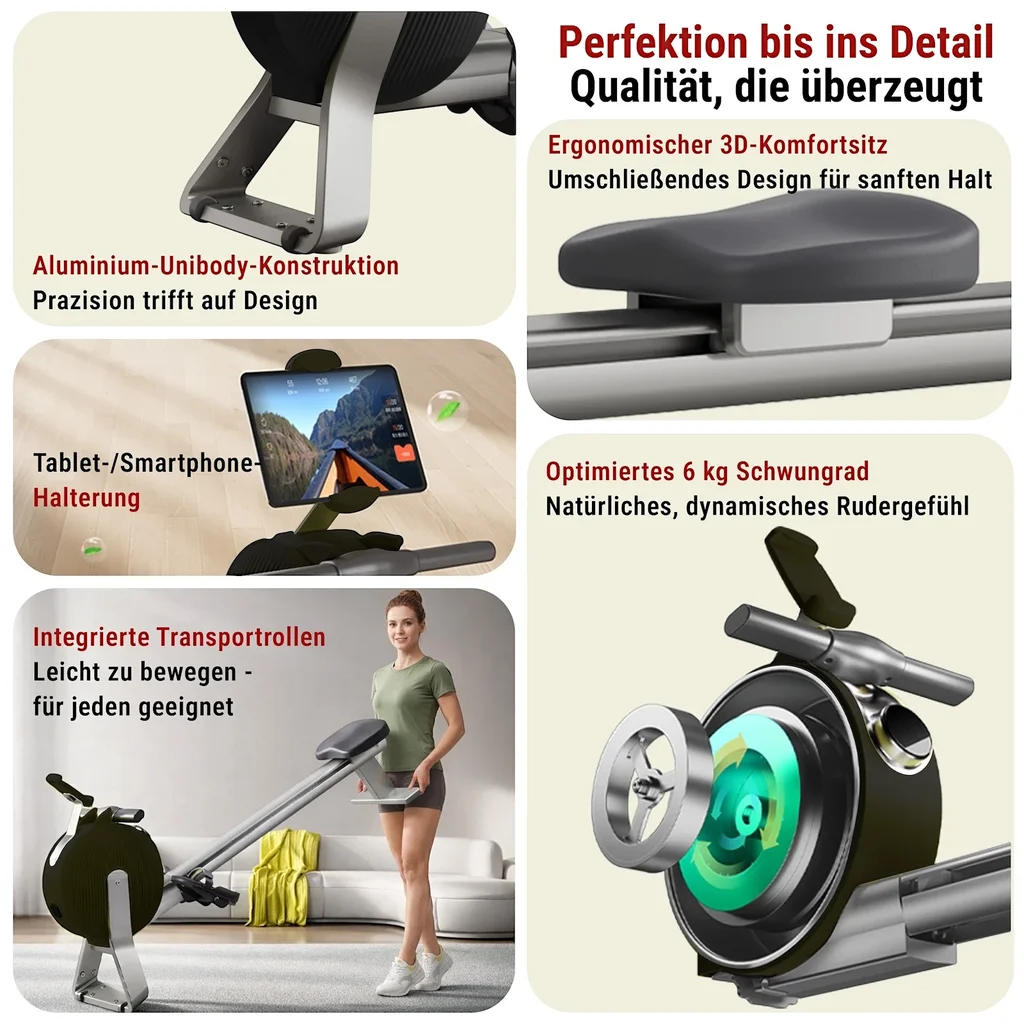 Ausstattungsdetails des AsVIVA Rudergeraets RA20 in Schwarz Ausstattungsdetails des AsVIVA Rudergeraets RA20 in Schwarz