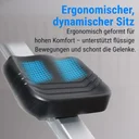 Ergonomisch geformter Sitz des AsVIVA Rudergeräts RA12 für rückenschonendes und bequemes Rudern