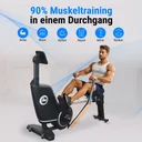 Ganzkörper-Muskeltraining am AsVIVA Rudergerät RA12 mit Beanspruchung von Rücken, Armen und Beinen