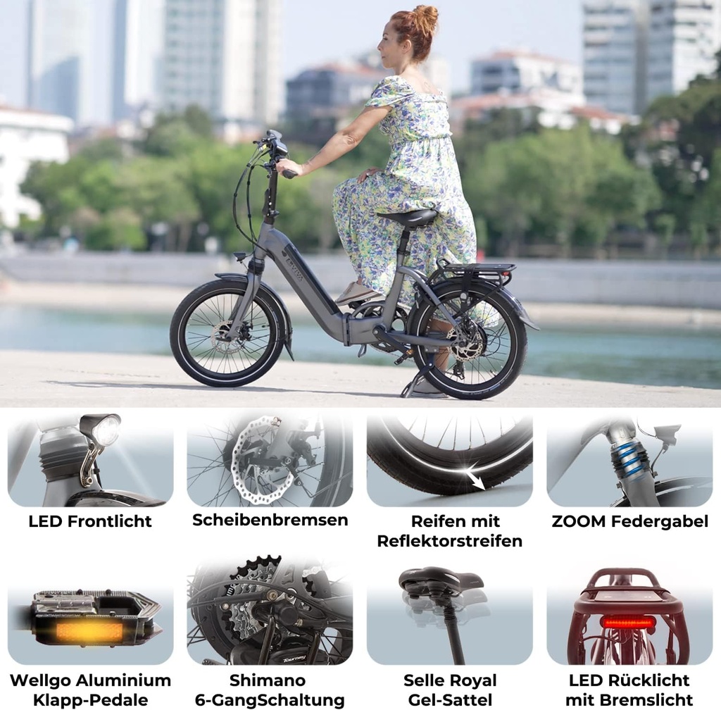 E-Bike Klapprad Stadtfalter B13 ABW – Unterwegs & Ausstattung grau