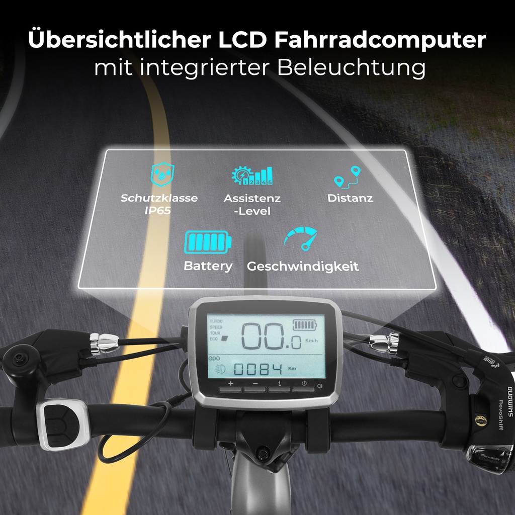 Übersichtliches LCD-Display mit Tachometer