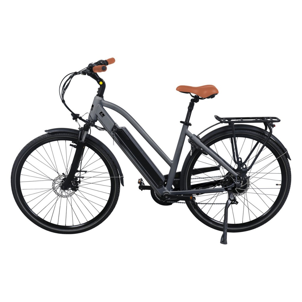 City E-Bike B15 (Grau, brauner Sattel, breites Display) – Seitenansicht rechts