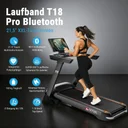 Das AsVIVA Laufband Smart T18 Pro in der seitlichen Gesamtansicht mit Laufdeck und klappbarem Rahmen