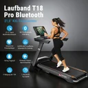 Das AsVIVA Laufband Smart T18 Pro in der seitlichen Gesamtansicht mit Laufdeck und klappbarem Rahmen