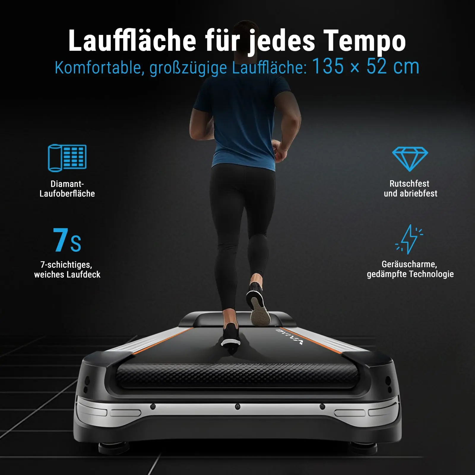 Großzügige Lauffläche für jedes Tempo