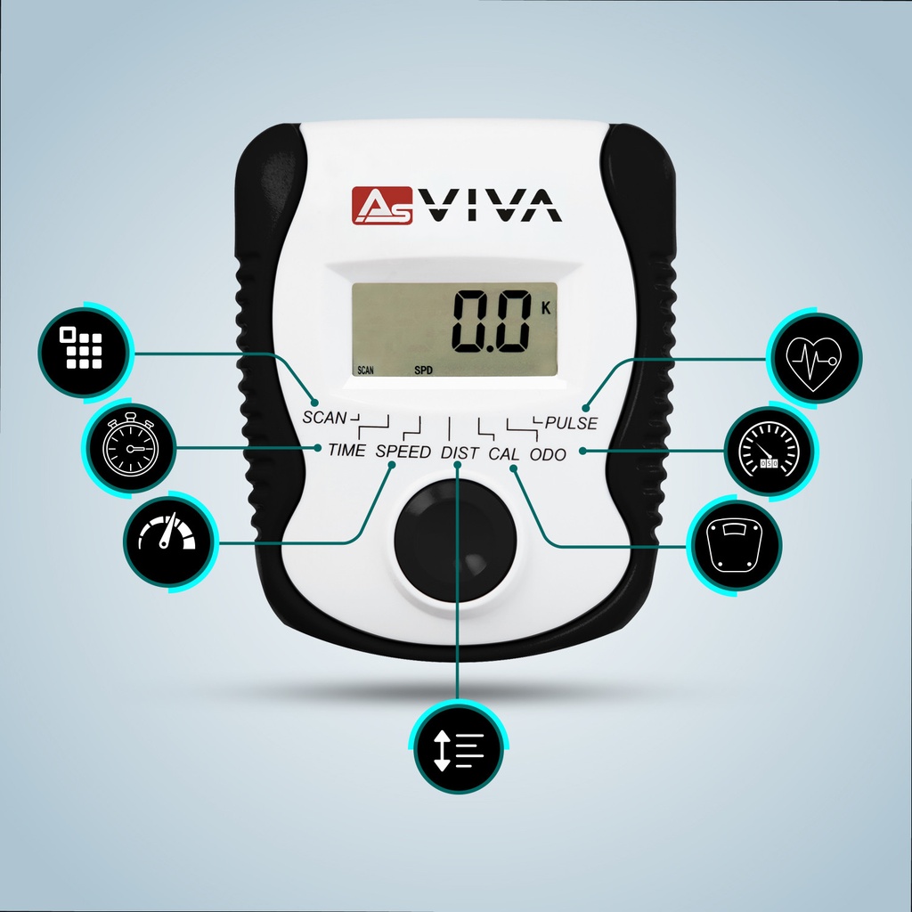 Übersichtliches LCD-Trainingsdisplay des AsVIVA Heimtrainers H14 mit allen Werten auf einen Blick