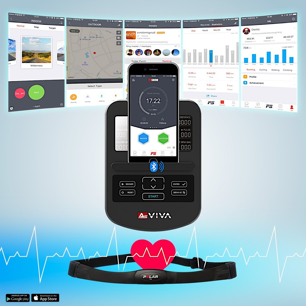 AsVIVA Ergometer Ride H24 mit Kompatibilität zu gängigen Fitness-Apps für Bluetooth-gestützte Trainingsprogramme