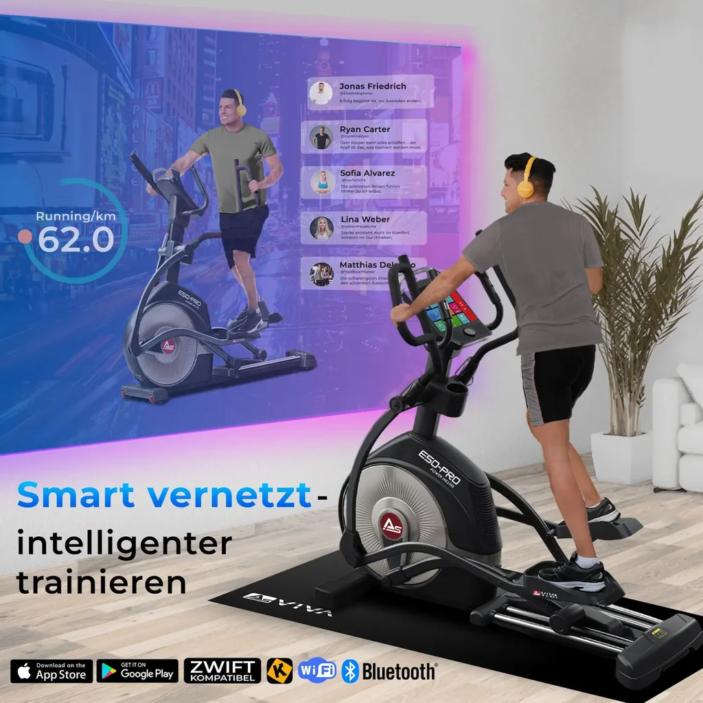 Smart-Entertainment-Funktion des AsVIVA Crosstrainers E50 Pro für Streaming und Unterhaltung während des Trainings